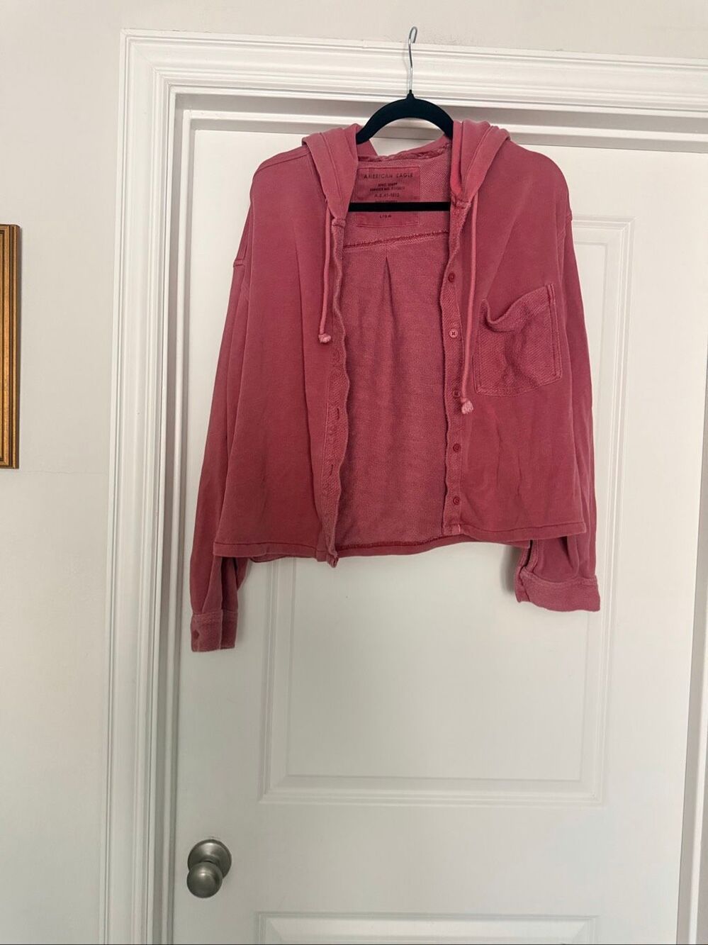 American Eagle Pink Button Up Hoodie Sweatshirt Casual Pocket Jacket Size Large